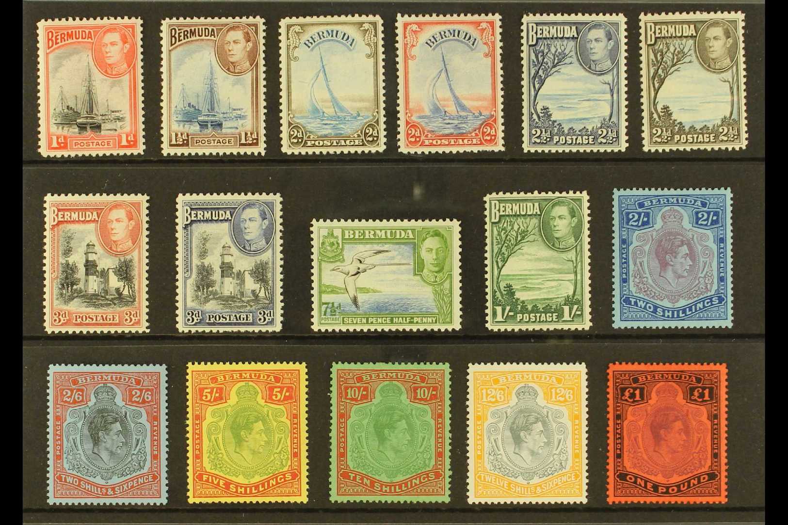 1938-53 Pictorials & KGVI Key Types Complete Set, SG 110/21d, Fine Mint, Very Fresh. (16 Stamps) For More Images, Please - Bermuda