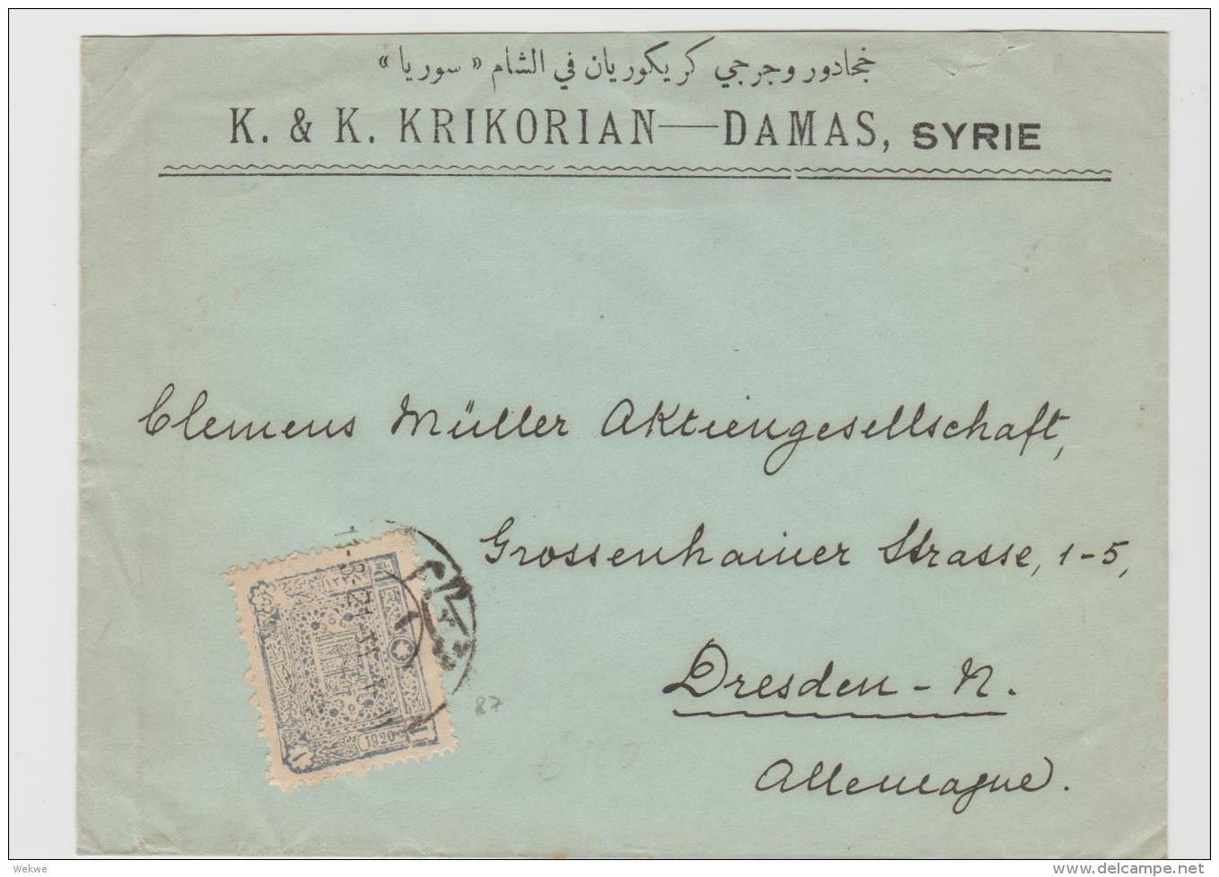 Sy053/ Syrien, Damaskus - Dresden, Königreich 1920 - Lettres & Documents