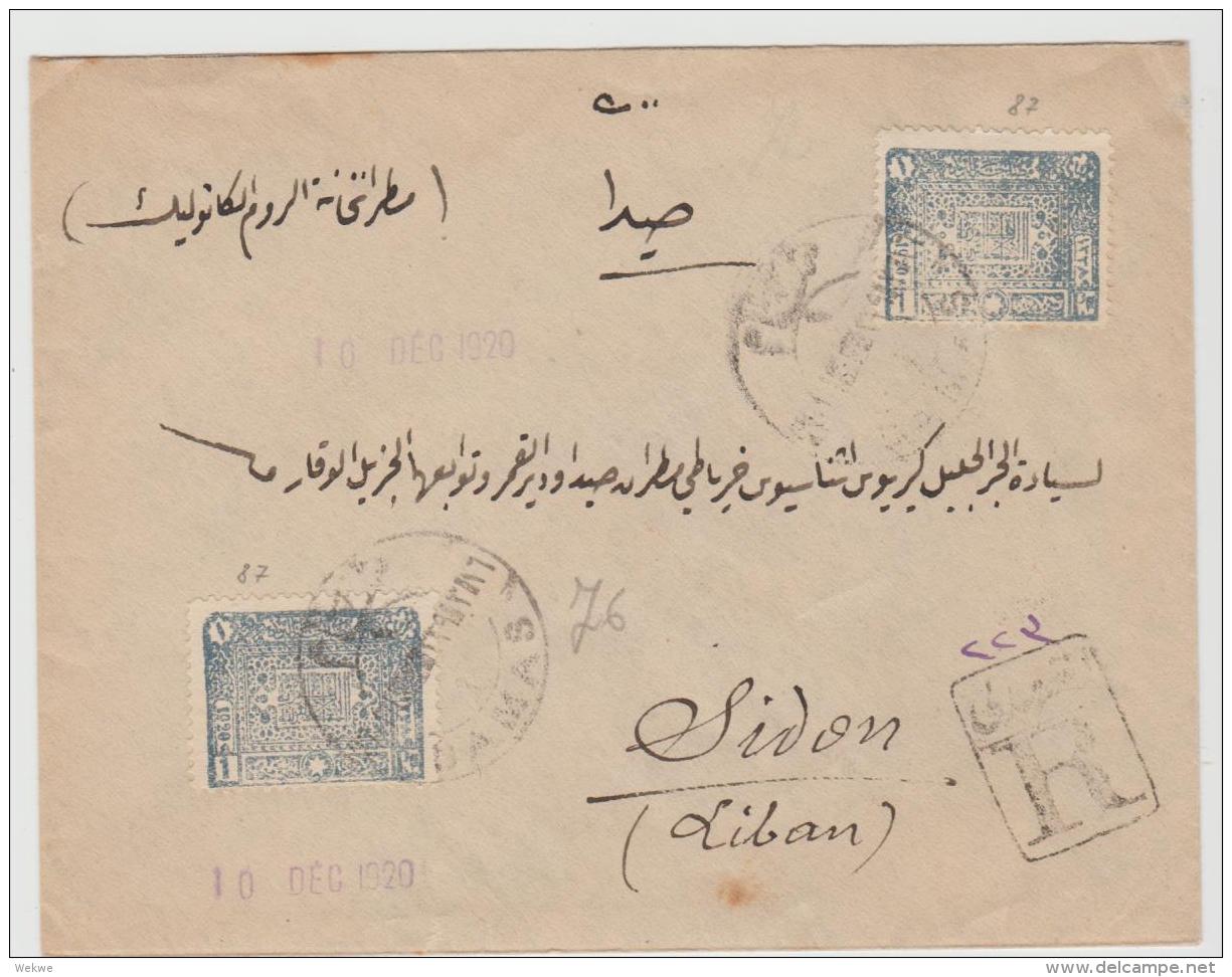 Sy054/ Syrien, Königreich, Einschreiben Damaskus - Sidon (Libanon) - Lettres & Documents