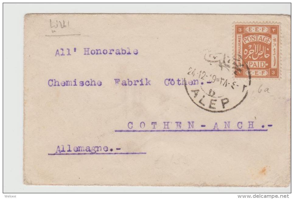 Sy055  /  Syrien, Brit. Palästina. Ausgabe Verwendet In Alep 1919 Nach Cotten, Deutschland - Lettres & Documents