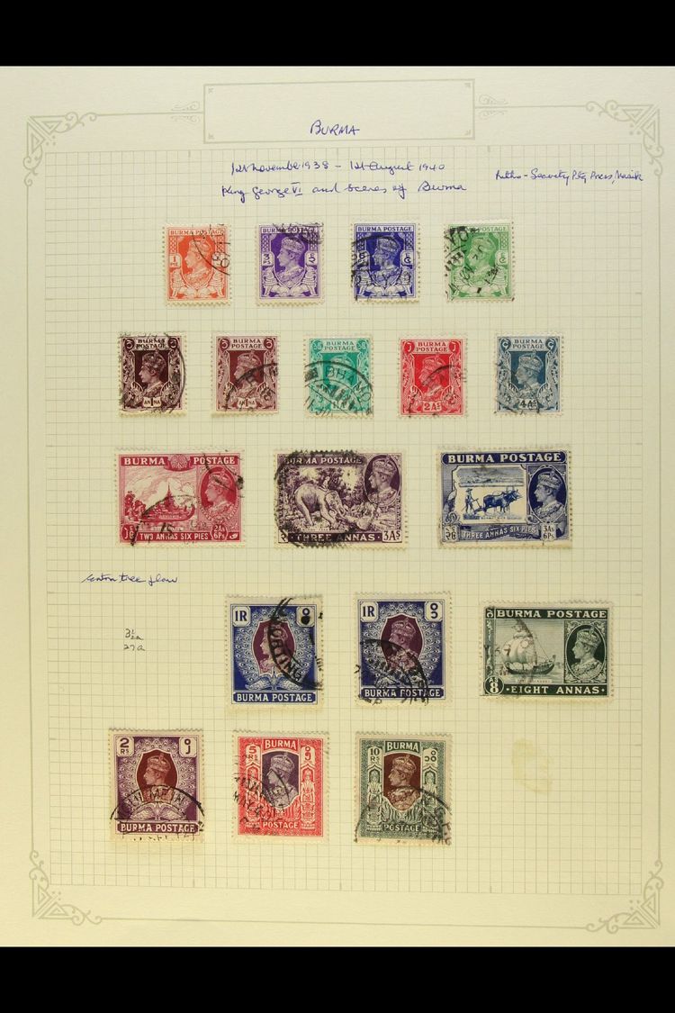 1937-47 FINE USED COLLECTION Includes 1937 Officials With Most Values To 1r And 5r, 1938-40 Complete Set, 1939 Official  - Birmania (...-1947)