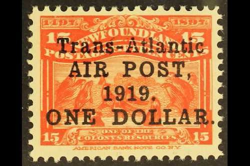 1919 $1 On 15c Bright Scarlet Trans Atlantic Air Post, SG 143, Very Fine And Fresh Mint. For More Images, Please Visit H - Altri & Non Classificati