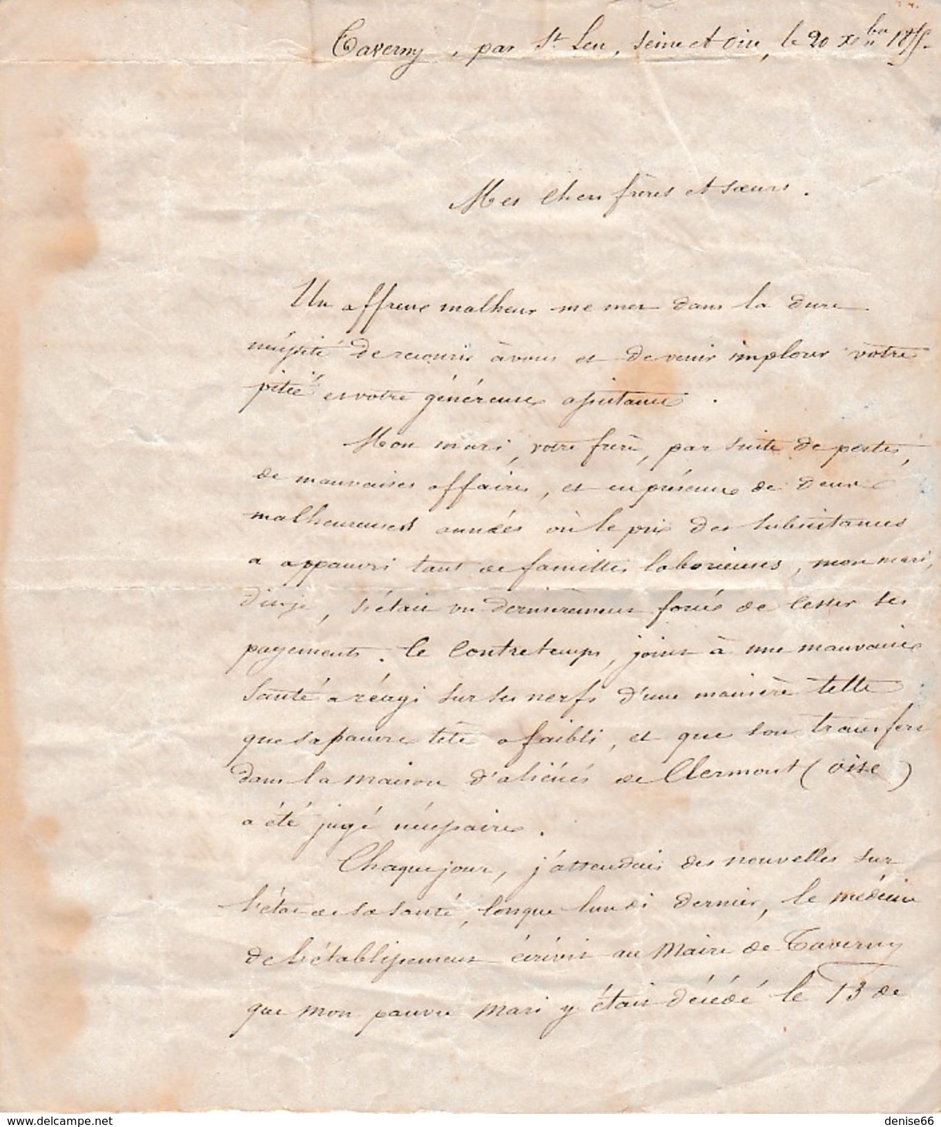 1855 - TAVERNY (95) - FAILLITE , Mari Enfermé Maison D'aliénés De CLERMONT (60) - Documents Historiques