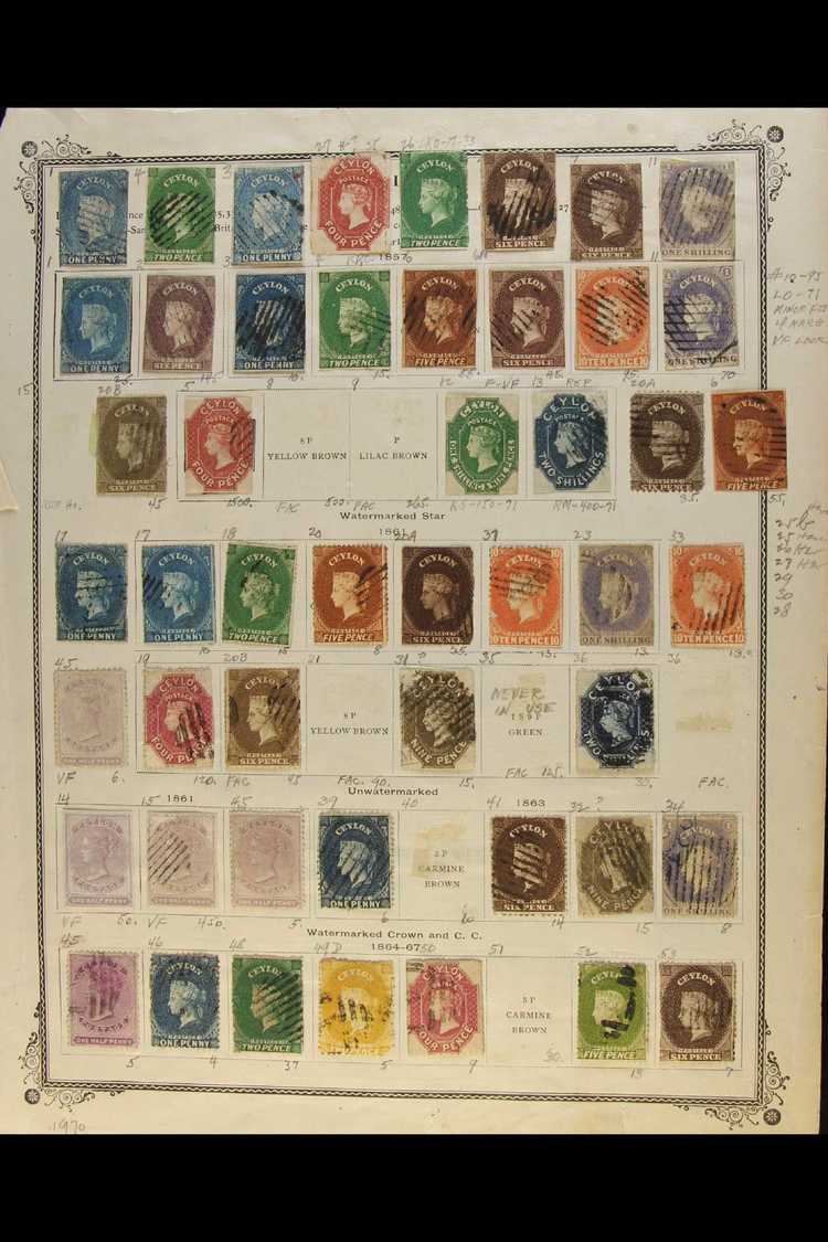 1857 - 1899 VERY OLD COLLECTION Somewhat Untidily Crammed On To Both Sides Of Ancient Album Pages, Of Mint & Used Stamps - Ceylon (...-1947)