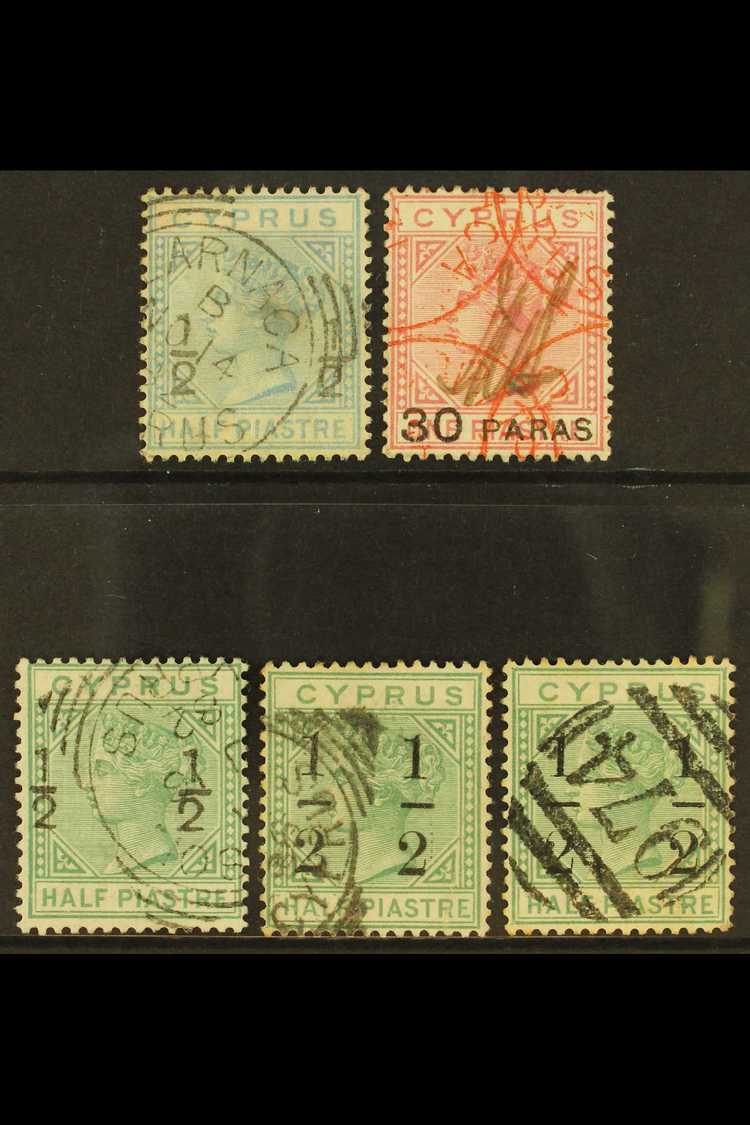 1882-86 SURCHARGES Fine Used Group With 1882 CC ½d SG 23, 30pa On 1pi With Red Cds And Manuscript Initials, CA ½ On ½pi  - Sonstige & Ohne Zuordnung