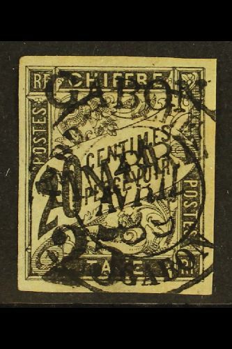 GABON 1889 "25" On 20c Black "Gabon Timbre" Overprint On Postage Due (Yvert 13, SG 13), Fine Used, Four Large Margins. F - Altri & Non Classificati