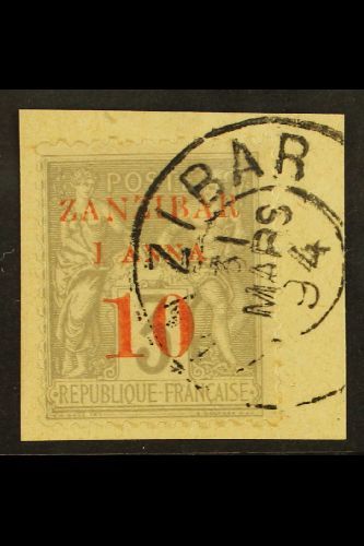 ZANZIBAR 1894 1a & 10 On 3c Grey Type I Opt, Yvert 13, Fine Used Tied To A Small Piece By Neat & Legible Cds. For More I - Altri & Non Classificati