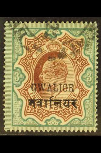GWALIOR 1903-11 3r Red-brown & Green, "GWALIOR" 13mm Long, SG 62Ba, Fine Used. For More Images, Please Visit Http://www. - Sonstige & Ohne Zuordnung