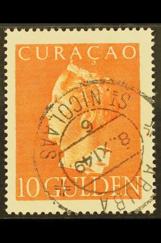 CURACAO 1947 10g Red-orange Queen (SG 261, NVPH 181), Superb Cds Used, Very Fresh. For More Images, Please Visit Http:// - Altri & Non Classificati