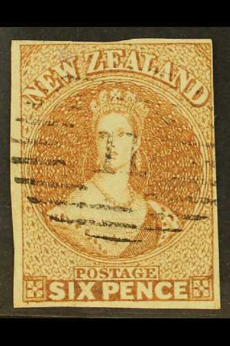 1857-63 6d Pale Brown Imperf, No Wmk, SG 14, Used Lightly Cancelled With 4 Close To Large Margins & Lovely Fresh Colour. - Altri & Non Classificati