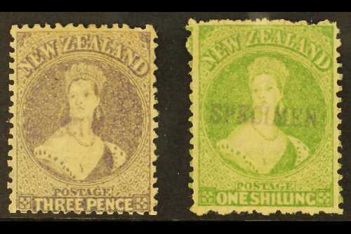 1864 3d Lilac  And 1s Yellow Green, Wmk Large Star, Perf 12½, SG 117 & 125, Handstamped "Specimen", Type A In Violet, Su - Other & Unclassified