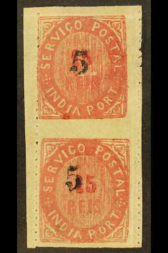 INDIA 5r On 15r Rose, Vertical Pair With Both Types Of "5" Surcharge Se-tenant, IMPERFORATE HORIZONTALLY, SG 101, Fine M - Sonstige & Ohne Zuordnung