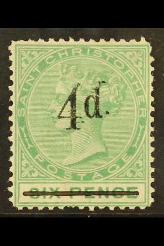 1886 4d On 6d Green, Surcharge Double, SG 25b, Mint With Part Original Gum ,some Paper Adherence On Reverse. Clear Light - St.Cristopher-Nevis & Anguilla (...-1980)