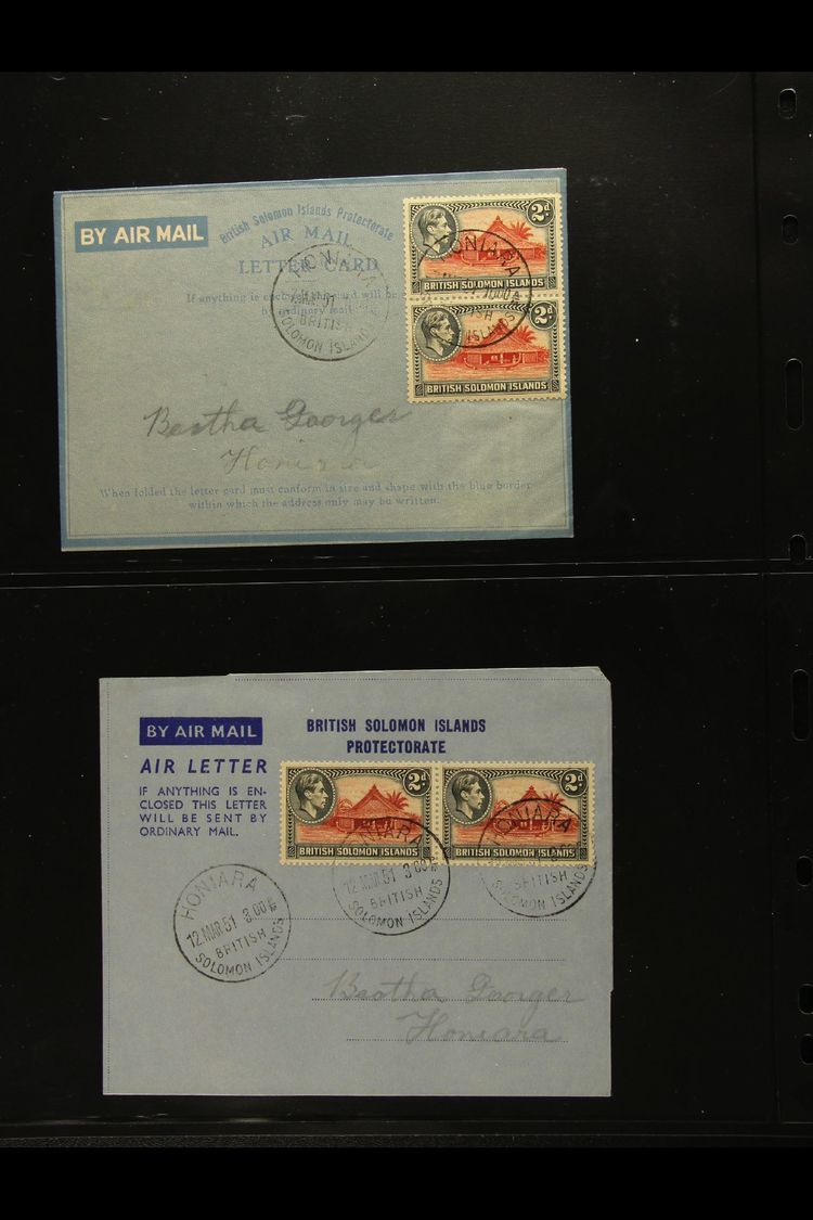 FORMULAR AEROGRAMMES 1947 And Circa 1951 'formular' Air Letters Each Bearing A Pair Of KGVI 2d Stamps Cancelled By Honar - Salomonen (...-1978)