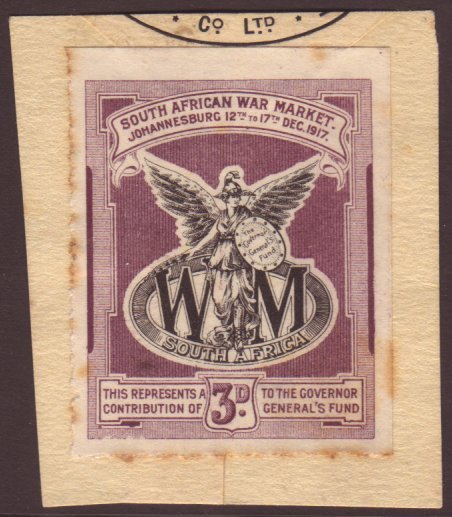 1917 WAR LABEL South African War Market, Johannesburg 3d Label, Black & Purple On Piece, Toned, Seldom Seen Item For Mor - Non Classificati