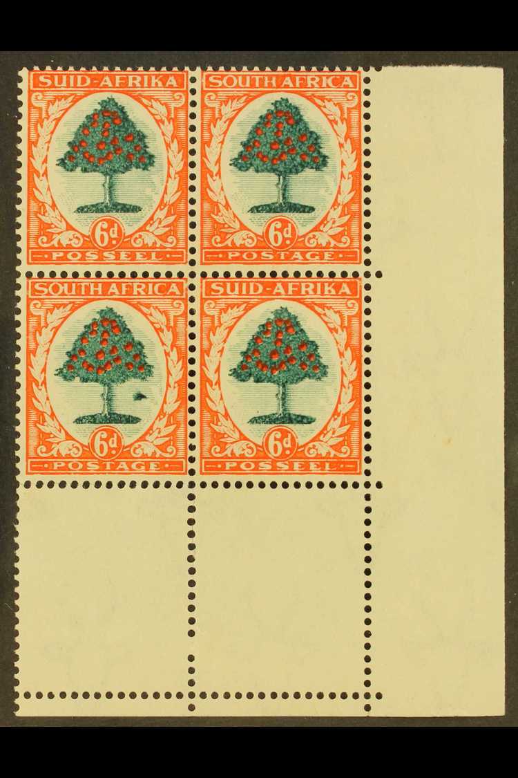 1933-48 6d Green & Vermilion, Die I, Corner Block Of Four With "MOLEHILL" FLAW, SG 61b, Very Fine Mint, Few Split Perfs  - Ohne Zuordnung