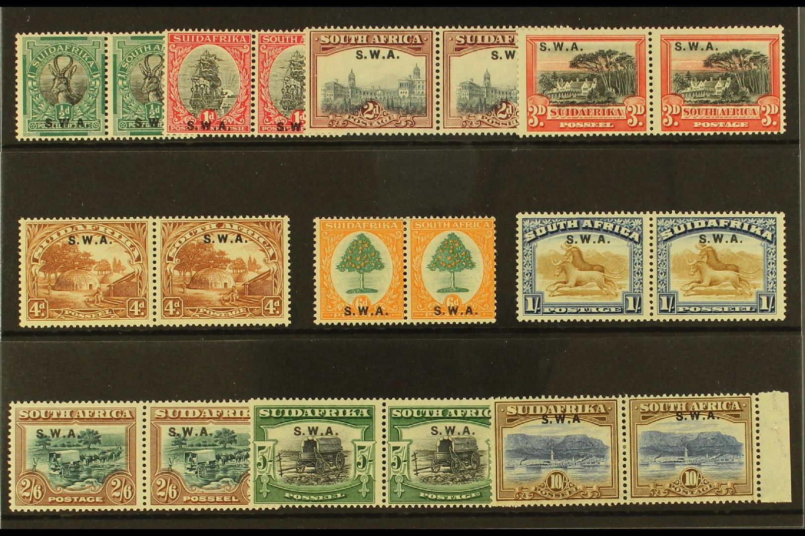 1927-30 "S.W.A." Overprints On South Africa Bilingual Pairs, Complete Set, SG 58/67, Fine Mint (10). For More Images, Pl - Africa Del Sud-Ovest (1923-1990)