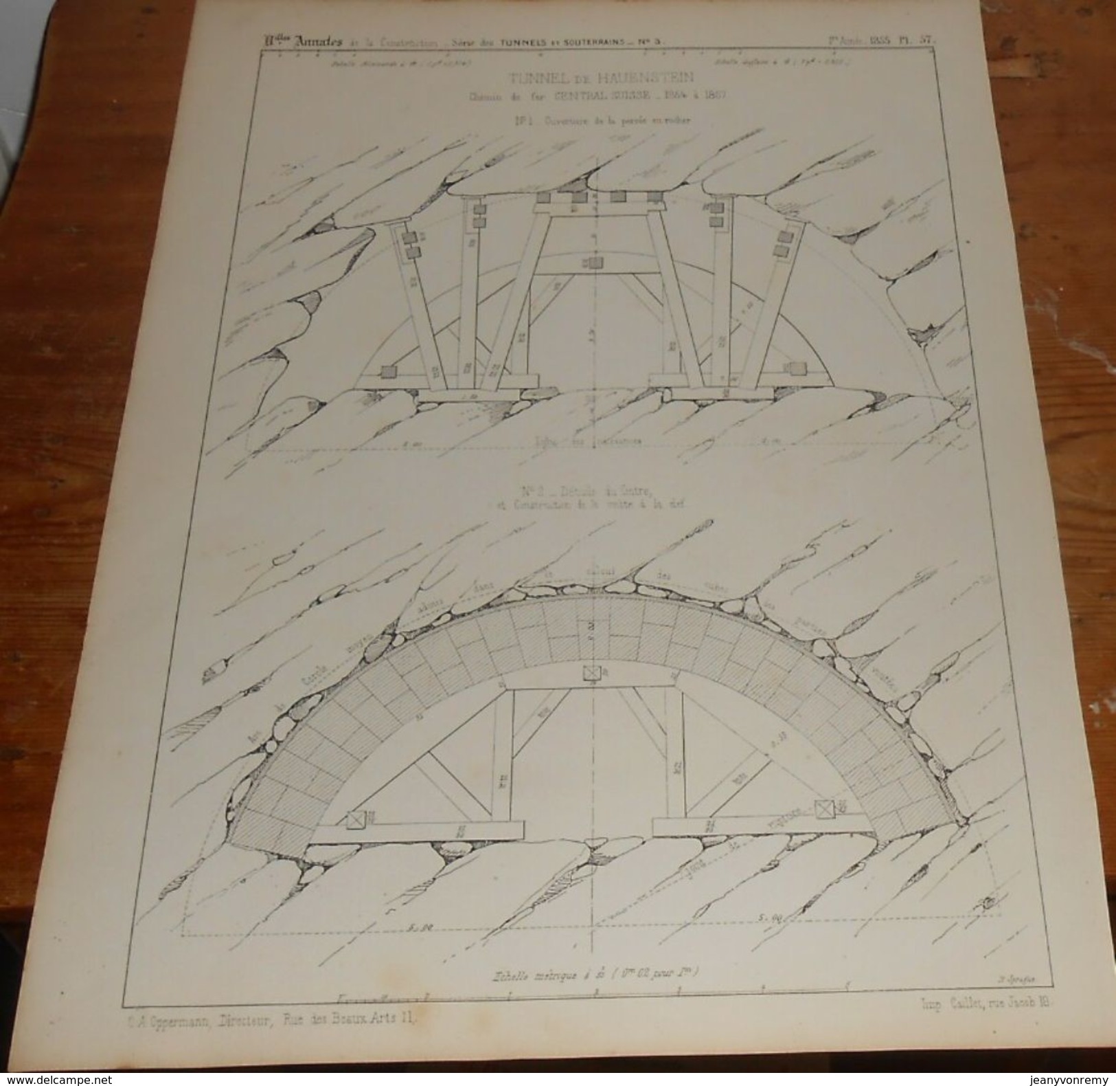 Plan Du Tunnel De Hauenstein Sur Le Chemin De Fer Central Suisse. 1855. - Public Works