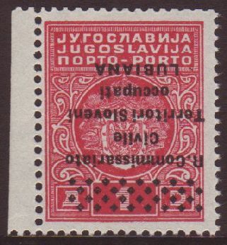 ITALIAN OCCUPATION OF LUBIANA Postage Due 1941 1d Rose Carmine Marginal Example, Showing Overprint Inverted, Sassone 7b, - Sonstige & Ohne Zuordnung
