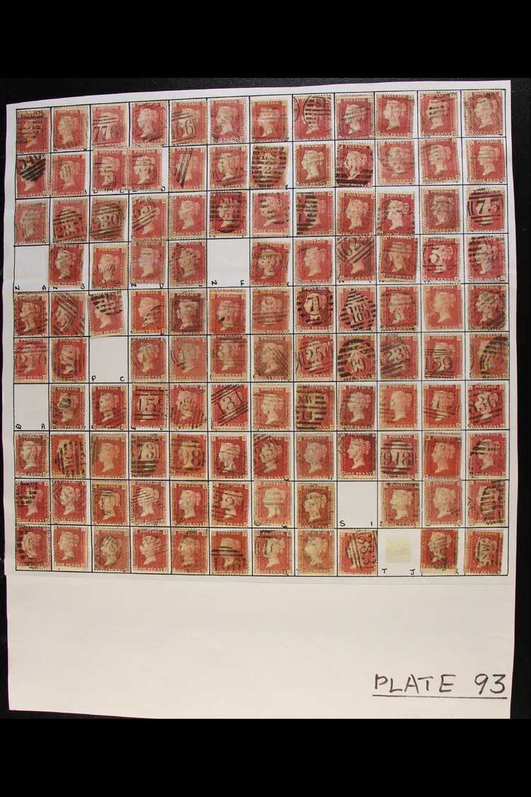 1858-79 PENNY RED PARTIAL PLATE RECONSTRUCTIONS PLATES 90 TO 93 - NINETY FIVE PERCENT COMPLETE  A Largely Complete Used  - Sonstige & Ohne Zuordnung
