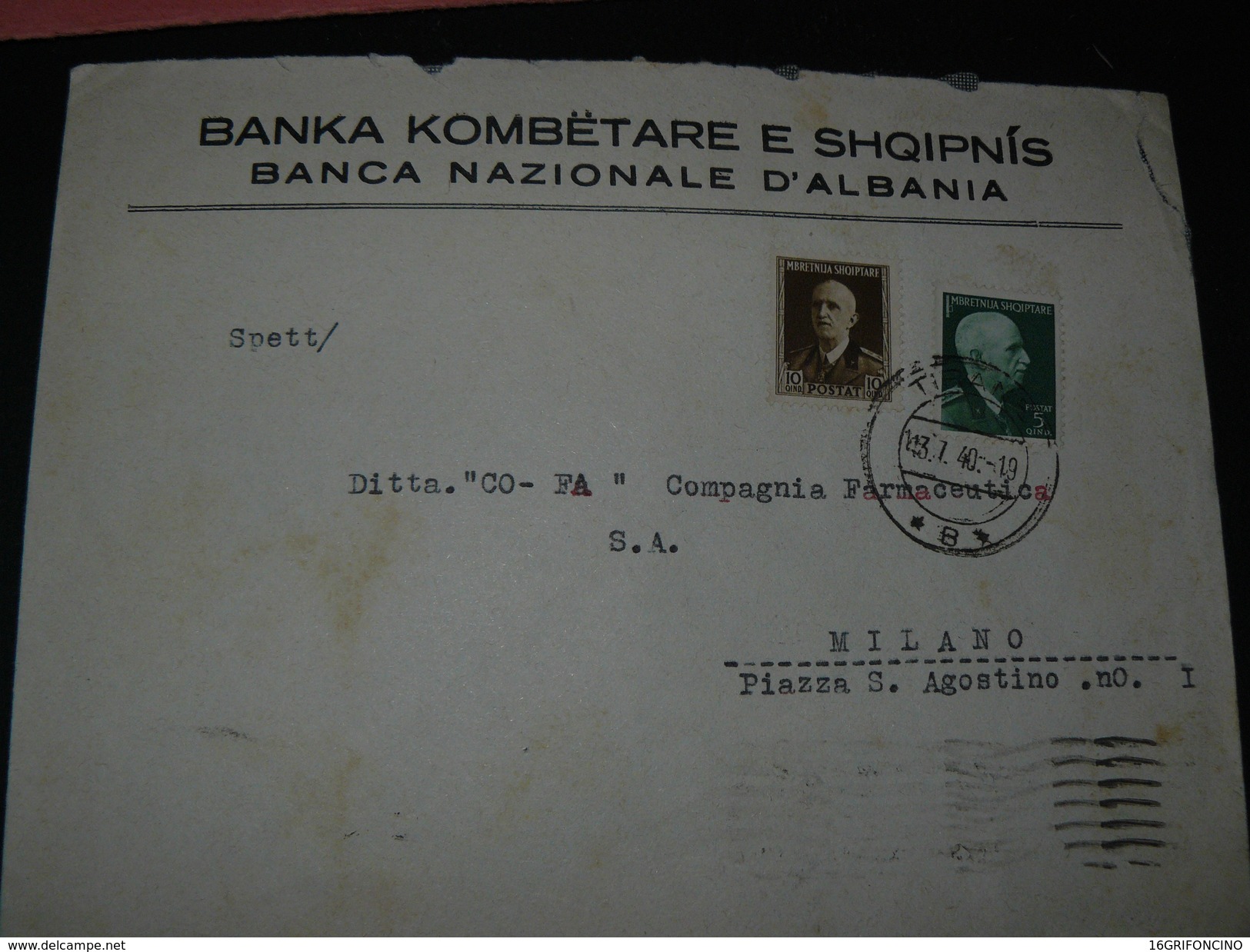1940..2 BEAUTIFULS  COMMERCIAL LETTERS FROM TIRANA TO MILAN...///..2 LETTERE DALLA BANCA NAZIONALE D'ALBANIA PER MILANO - Albanie