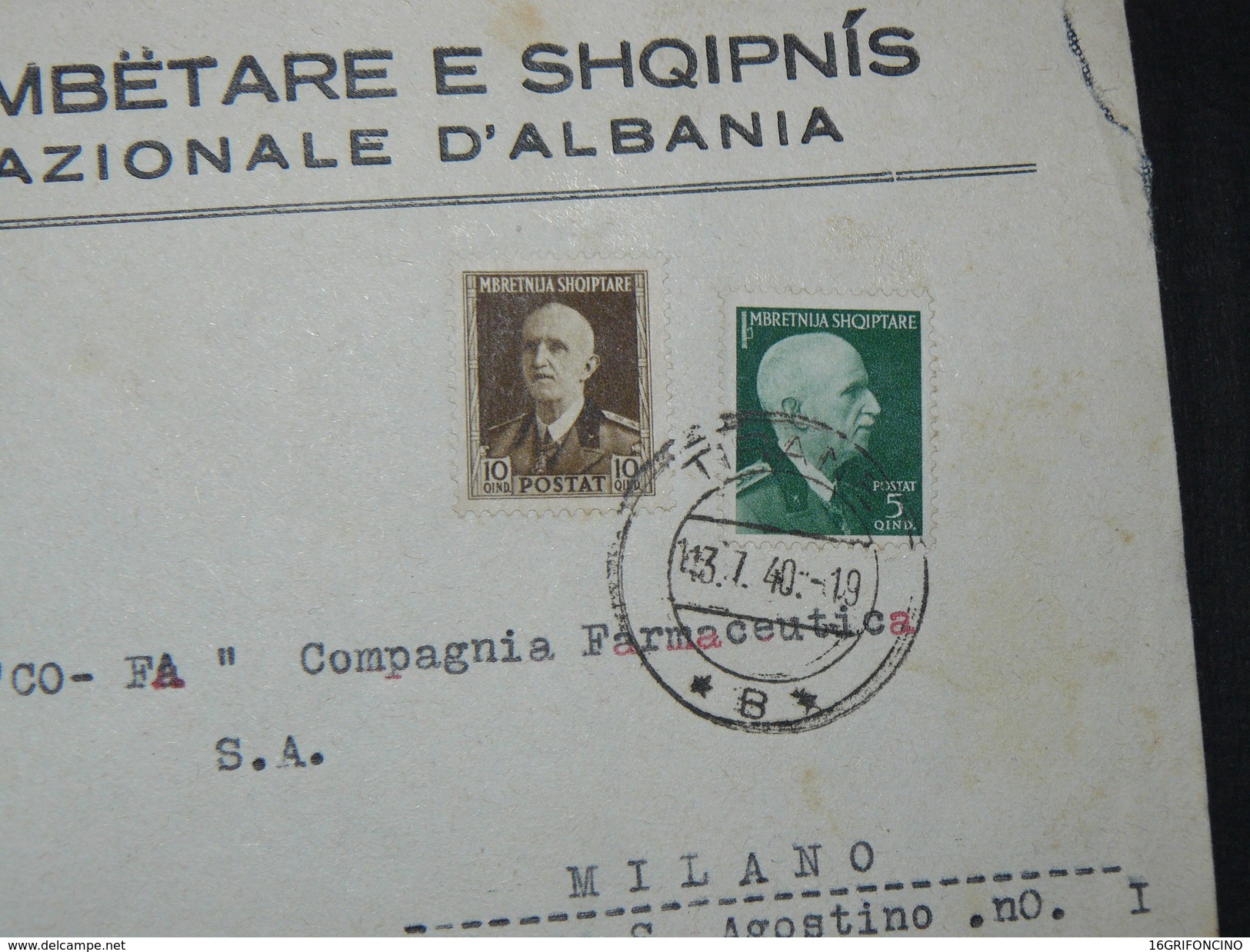 1940..2 BEAUTIFULS  COMMERCIAL LETTERS FROM TIRANA TO MILAN...///..2 LETTERE DALLA BANCA NAZIONALE D'ALBANIA PER MILANO - Albanie