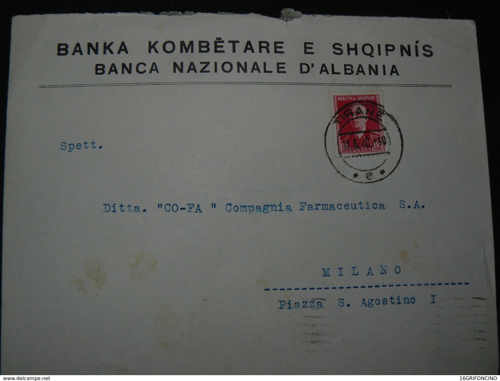 1940..2 BEAUTIFULS  COMMERCIAL LETTERS FROM TIRANA TO MILAN...///..2 LETTERE DALLA BANCA NAZIONALE D'ALBANIA PER MILANO - Albania