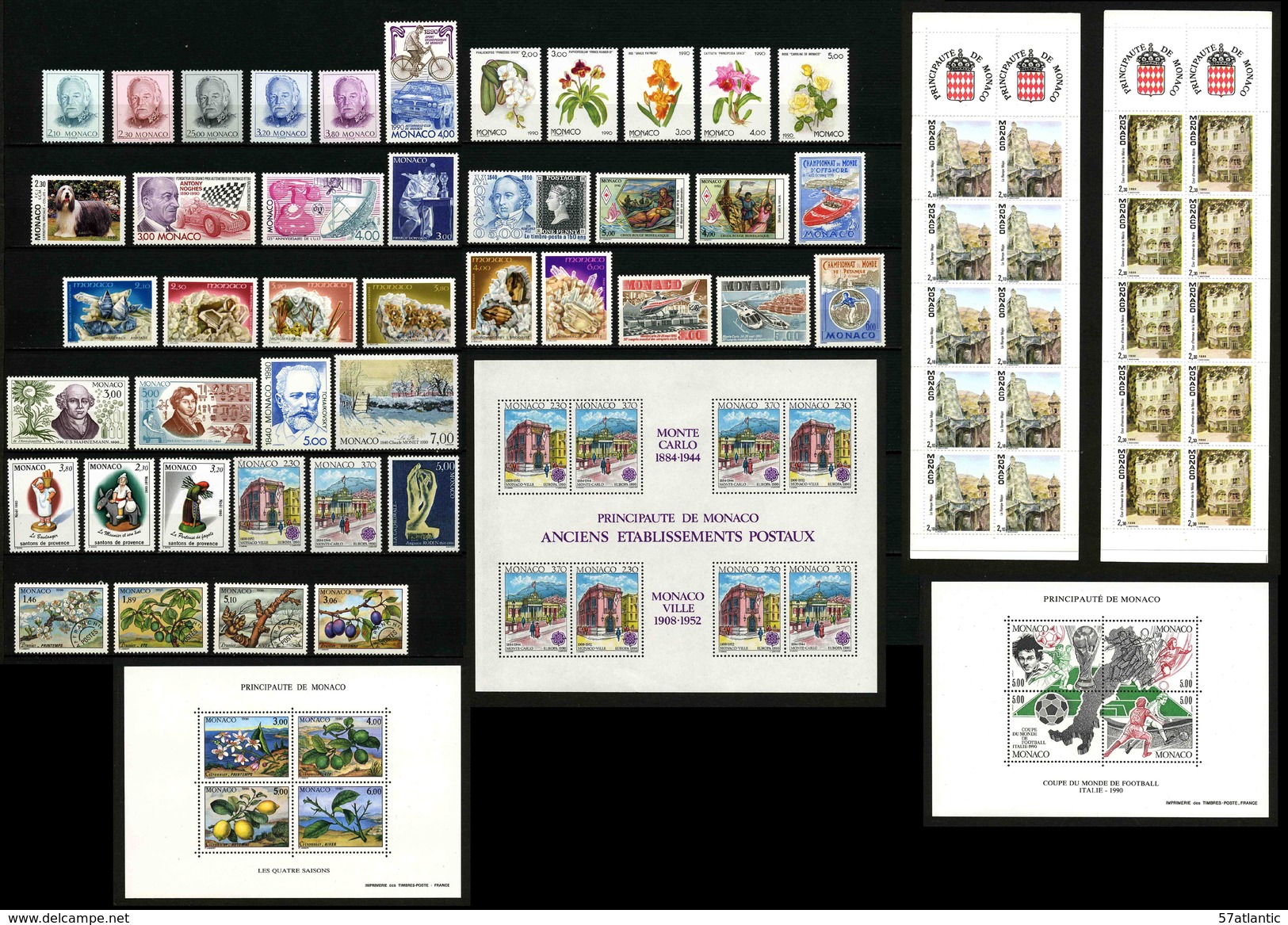 MONACO - ANNEE COMPLETE 1990 - AVEC PREOS, BLOCS, CARNETS -  42 TIMBRES NEUFS ** + 3 BLOCS NEUFS ** + 2 CARNETS ** - Full Years