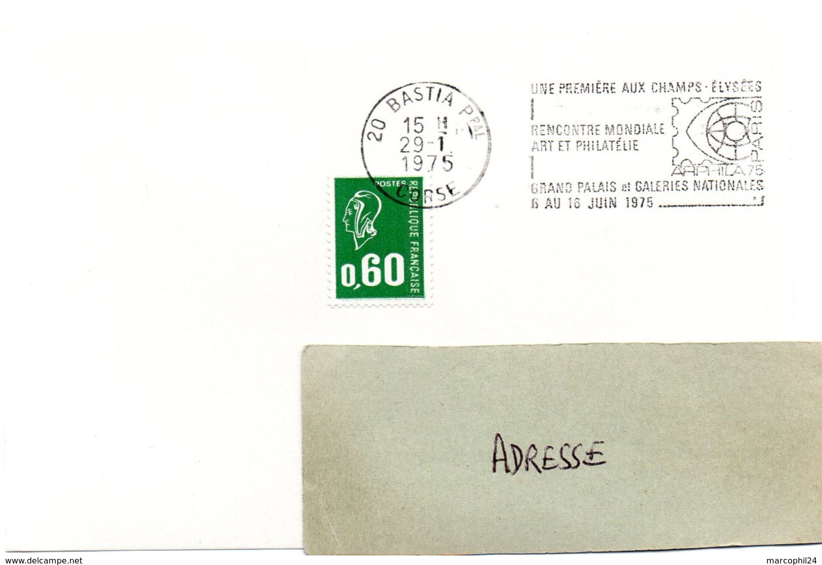 CORSE - Dépt N° 20 = BASTIA Ppal 1975 =  FLAMME SECAP ' ARPHILA / RENCONTRE MONDIALE ART PHILATELIE ' - Mechanical Postmarks (Advertisement)