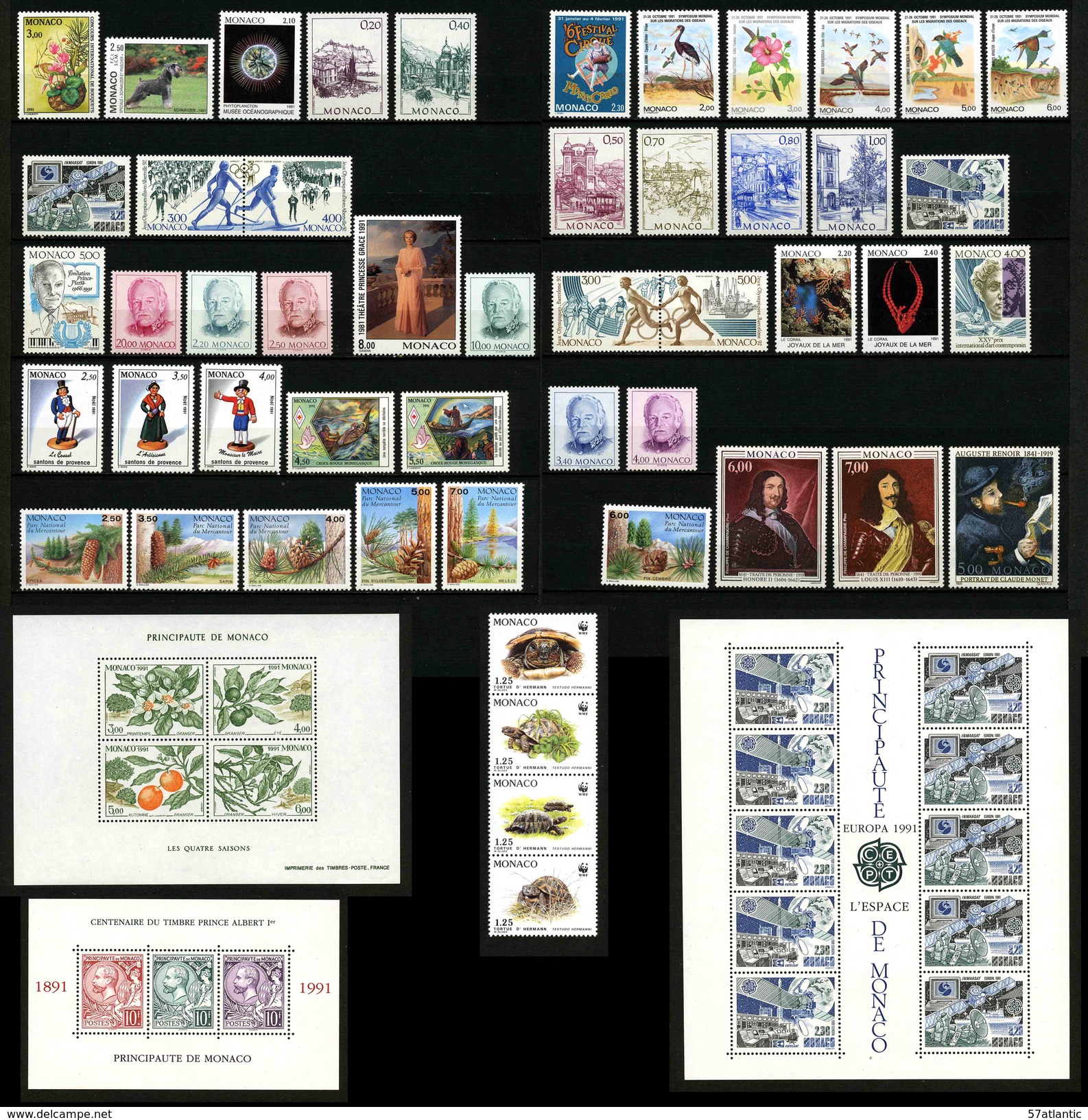 MONACO - ANNEE COMPLETE 1991 - AVEC BLOCS -  50 TIMBRES NEUFS ** + 3 BLOCS NEUFS ** - Komplette Jahrgänge