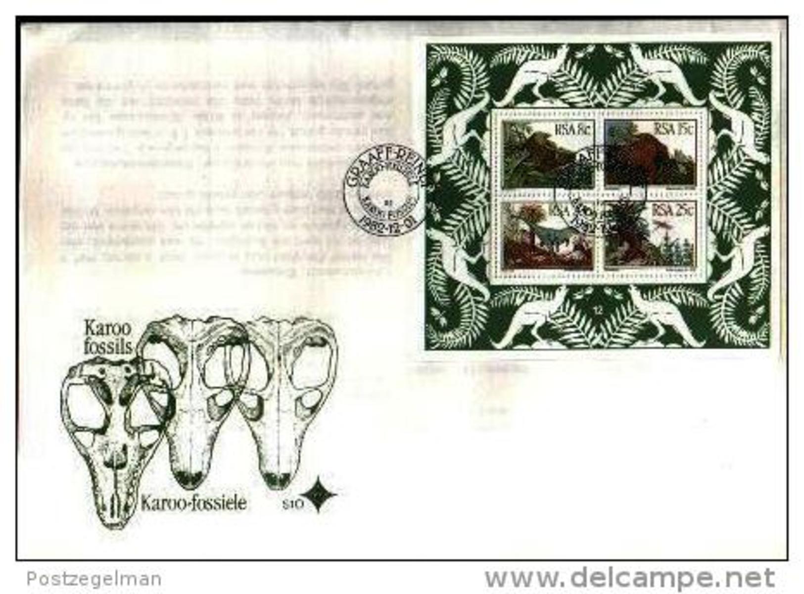 REPUBLIC OF SOUTH AFRICA, 1982, Prehistoric Animals,  First Day Cover S10 Block 12 - Brieven En Documenten