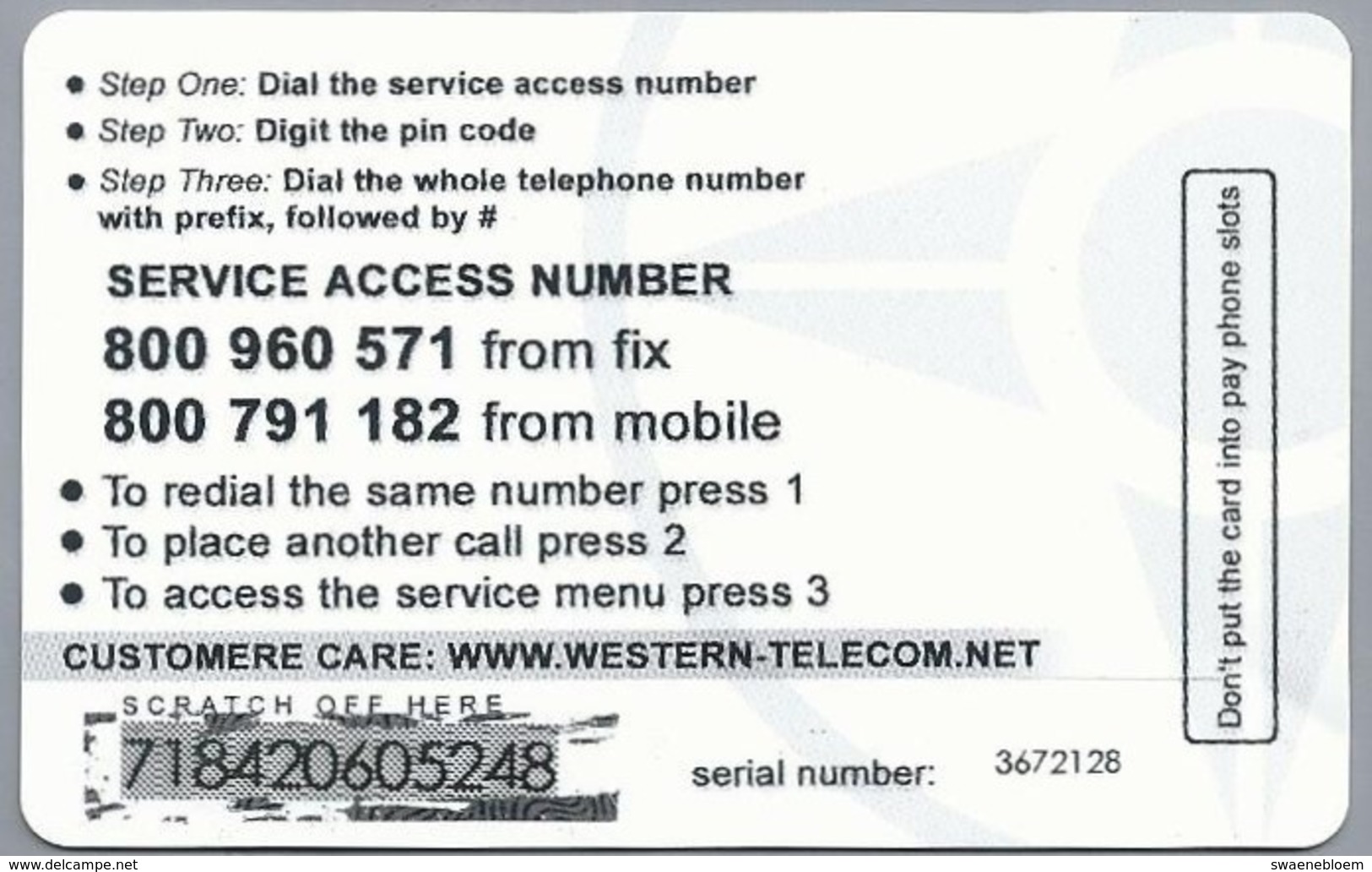 INTERNATIONAL PHONECARD - Call All Over The World... WESTERN TELECOM. World Wide Prepaid Telephone Card € 5,16. 2 Scans. - Other - Europe