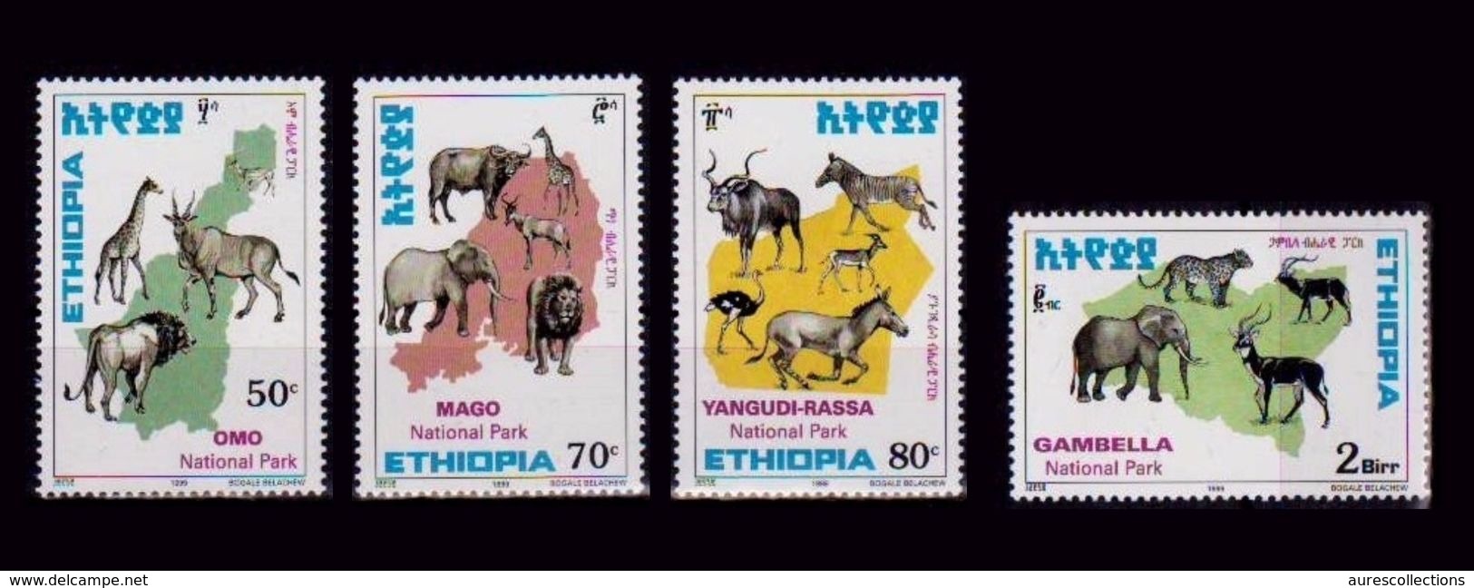 ETHIOPIA ETHIOPIE 1999 - FAUNA WILDLIFE NATIONAL PARKS -  LIONS ELEPHANTS Michel Mi. Mi 1641 / 1644 MNH ** - VERY RARE - Ethiopia