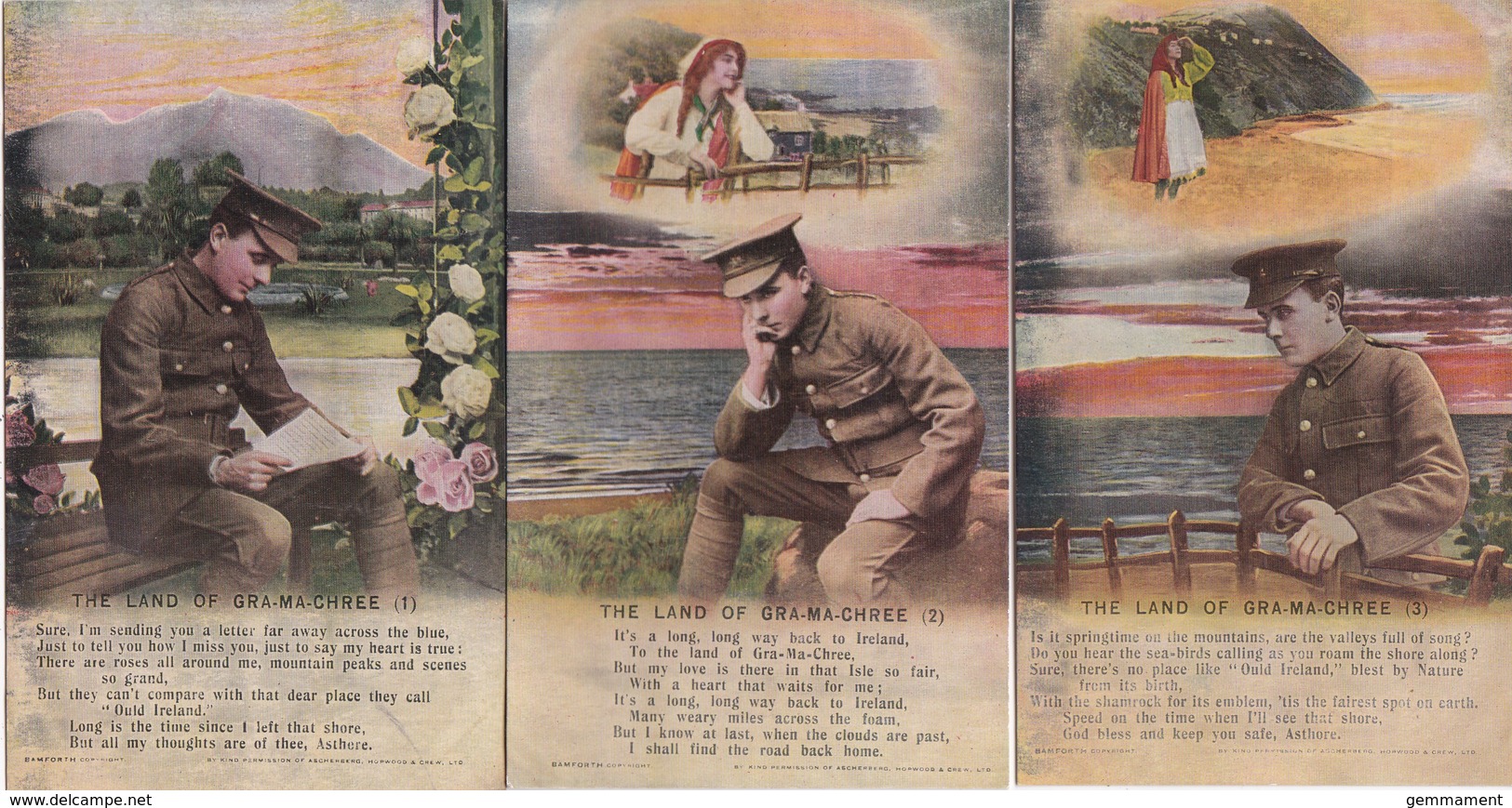 BAMFORTH SONG CARDS - THE LAND OF GRA-MA-CHREE. SET OF 3 - Autres & Non Classés