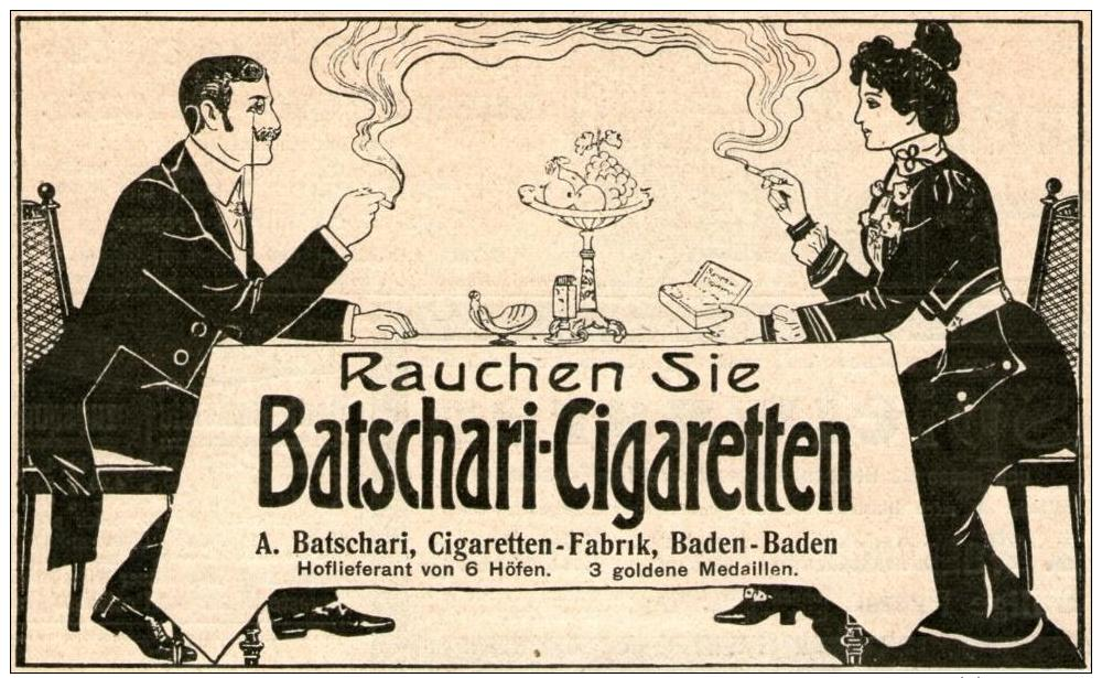 Original-Werbung/ Anzeige 1902 - BATSCHARI-CIGARETTEN  - BADEN-BADEN - Ca. 90 X 65 Mm - Werbung