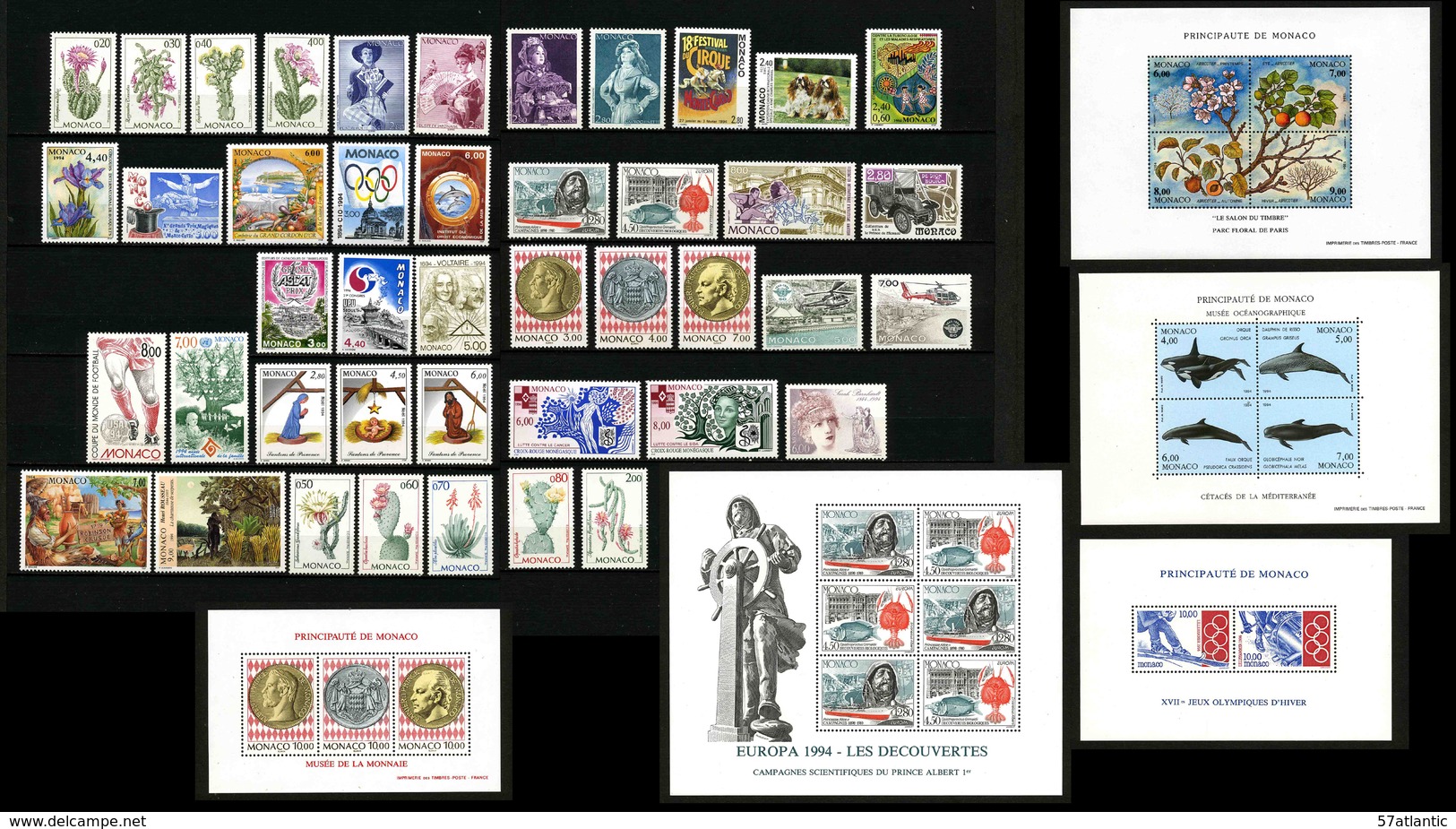 MONACO - ANNEE COMPLETE 1994 - AVEC BLOCS -  43 TIMBRES NEUFS ** + 5 BLOCS NEUFS ** - Full Years