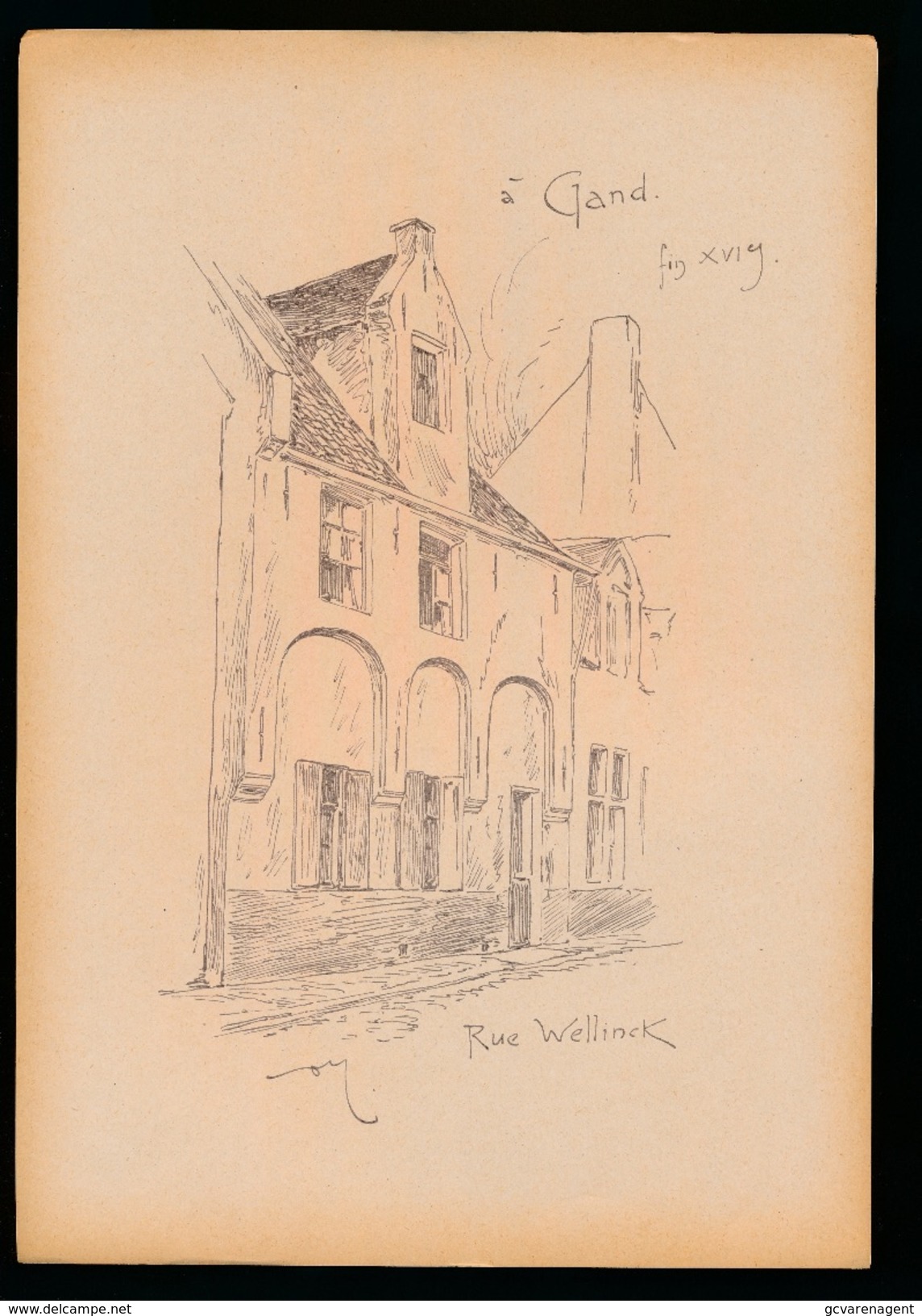 GENT = 1900 LITHOGRAPHIE VAN ARMAND HEINS 25 X 18 CM - RUE WELLINCK - Gent