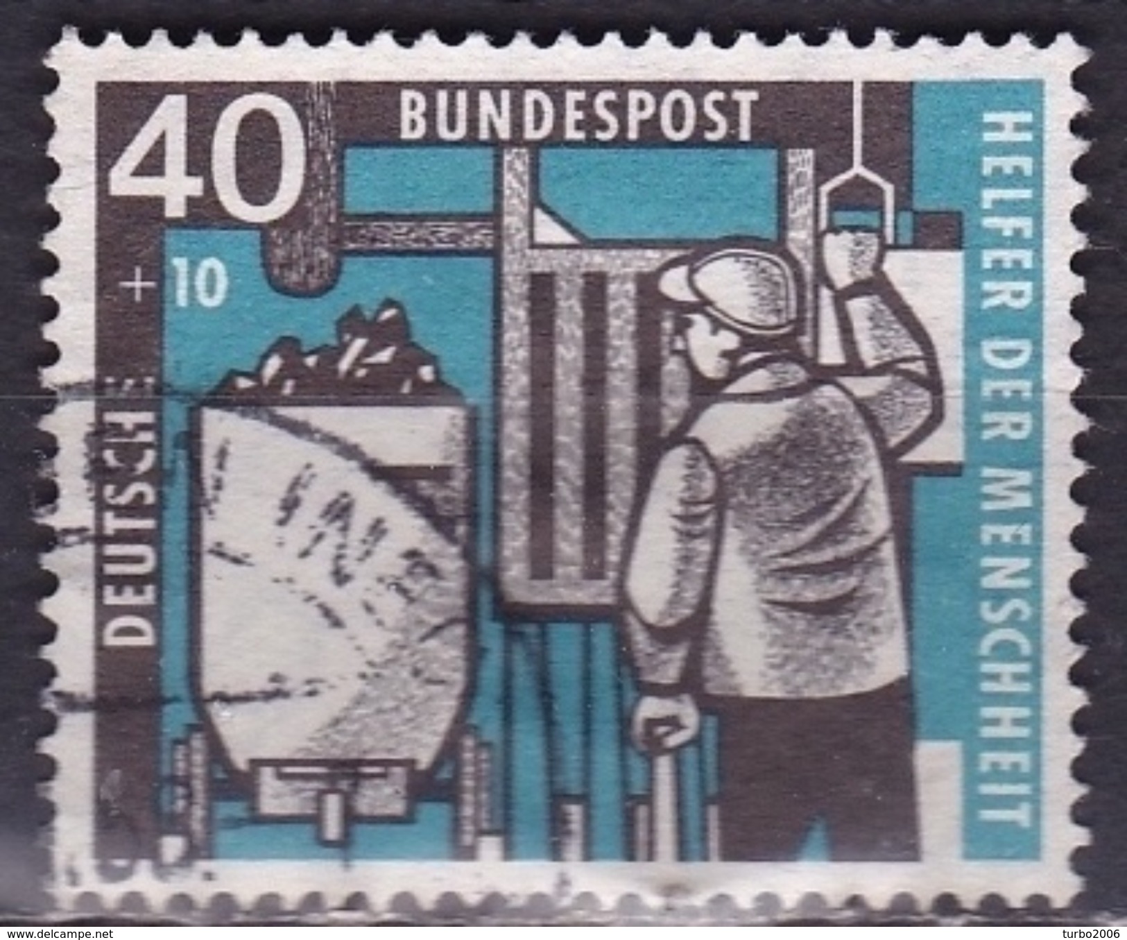 BRD 1957 Wohlfahrt Kohlebergbau 40 + 10 Pf. Blau / Schwarz Michel 273 - Gebruikt