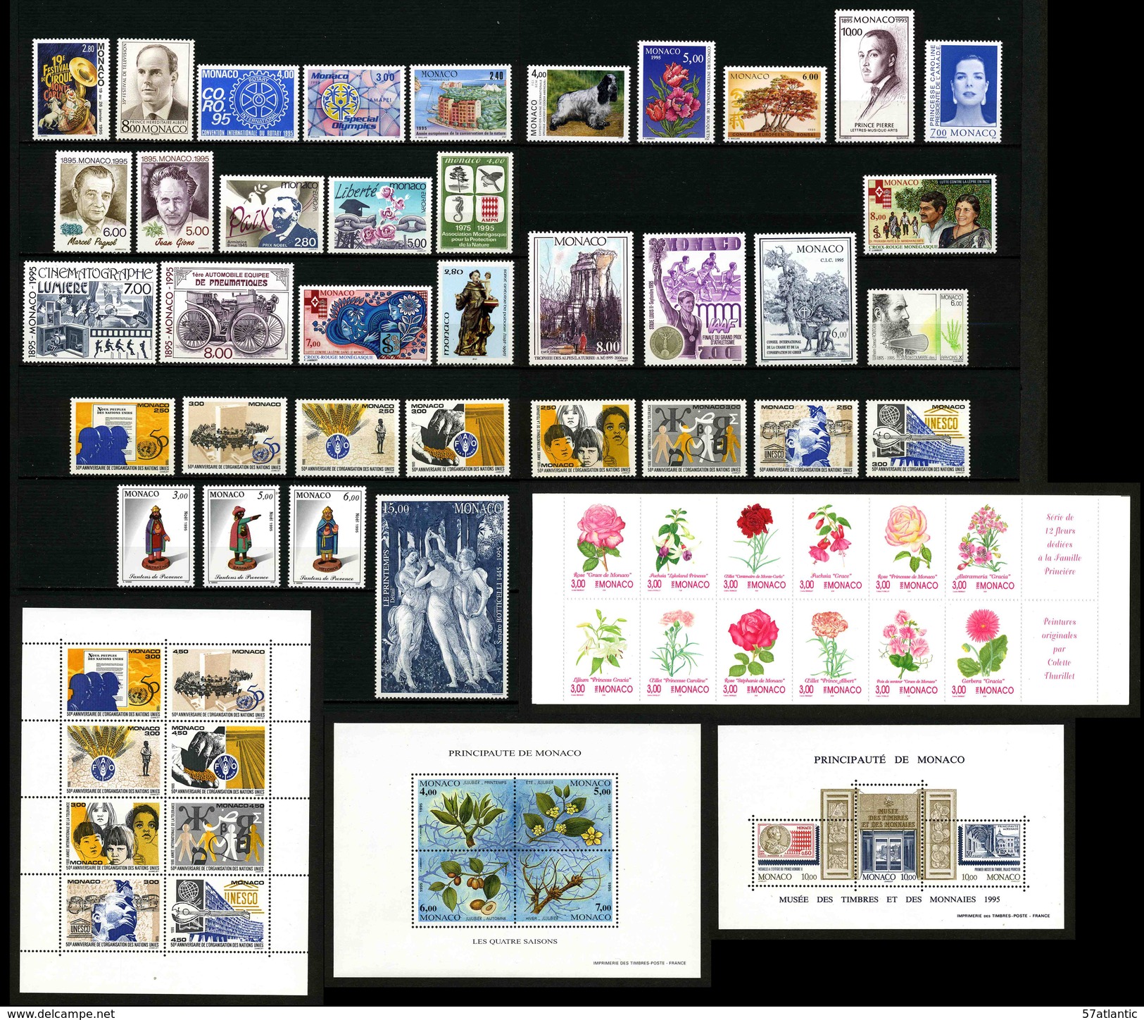 MONACO - ANNEE COMPLETE 1995 - AVEC BLOCS ET CARNET -  36 TIMBRES NEUFS ** + 3 BLOCS NEUFS ** + 1 CARNET NEUF ** - Volledige Jaargang