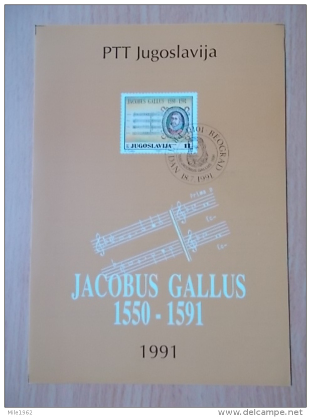 Kov 3029 - FIRST DAY, 1991, YUGOSLAVIA, BLOCK , JACOBUS GALLUS - Otros & Sin Clasificación