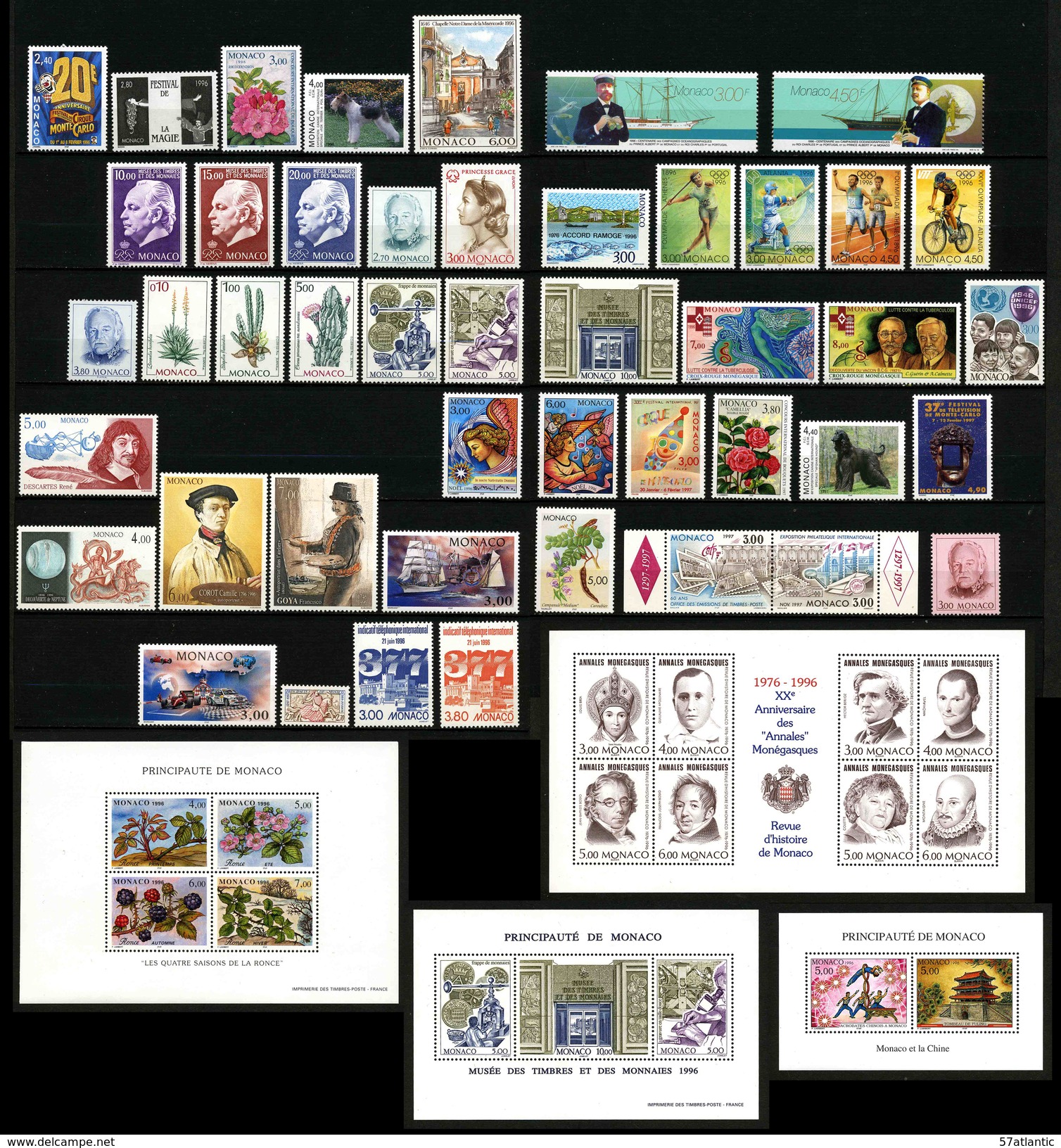 MONACO - ANNEE COMPLETE 1996 - AVEC BLOCS - 46 TIMBRES NEUFS ** + 4 BLOCS NEUFS ** - Full Years