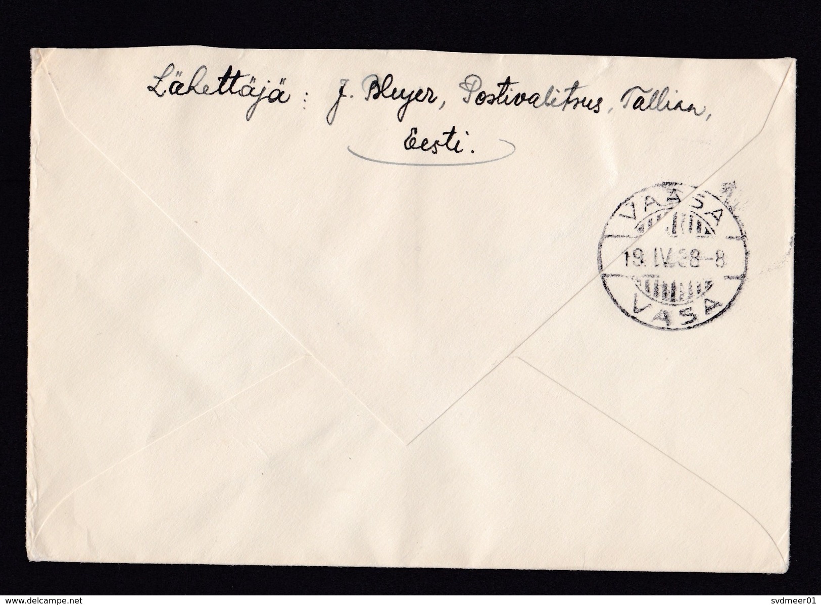 Estonia: Cover To Finland, 1938, 1 Stamp, President (traces Of Use) - Estland