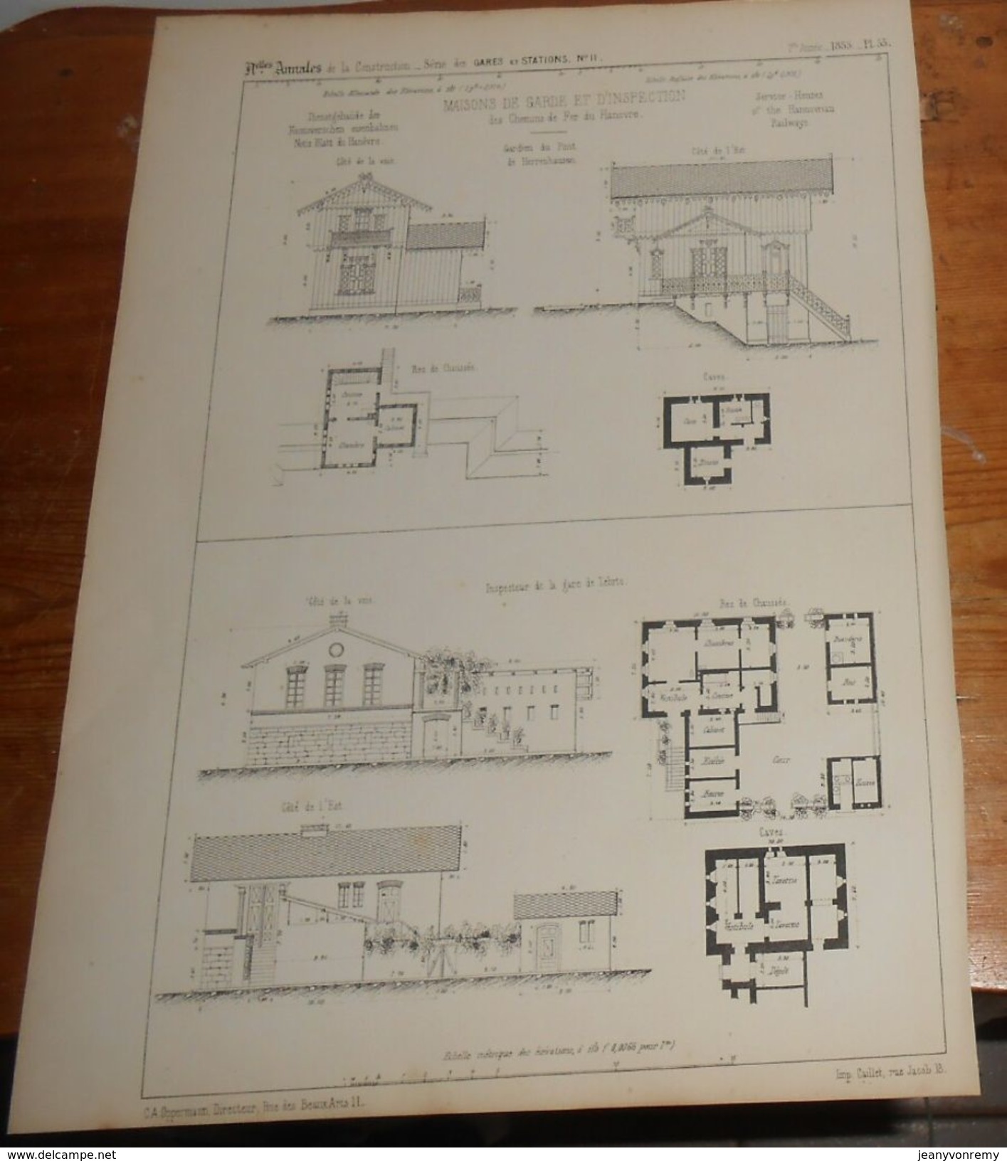 Plan De Maisons De Garde Et D'inspection Des Chemins De Fer Du Hanovre. 1855. - Public Works