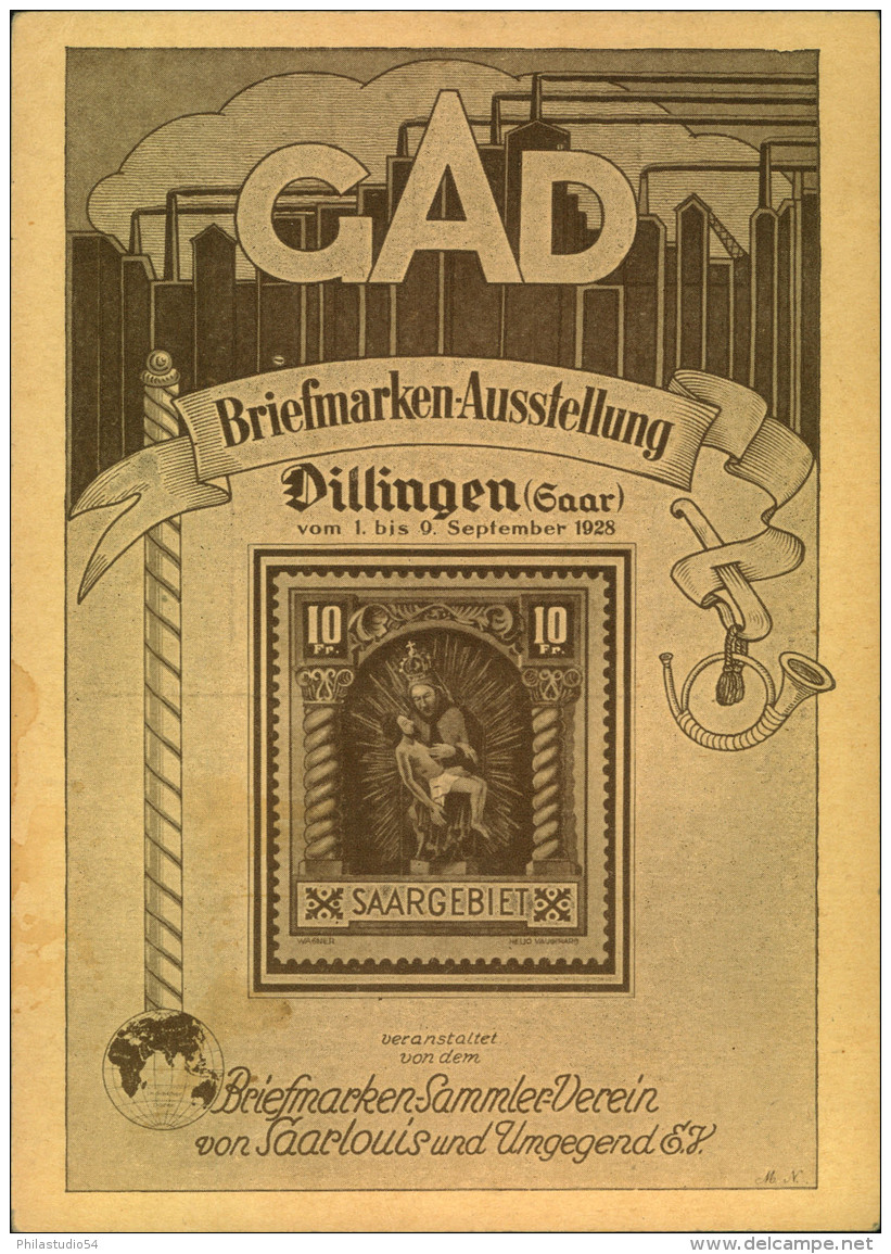 1928, Seltene Privatganzsachenkarte Zur Briefmarken-Ausstellung Im Rahmen Der Gewerbe-Ausstellung In Dillingen Mit Sonde - Postwaardestukken