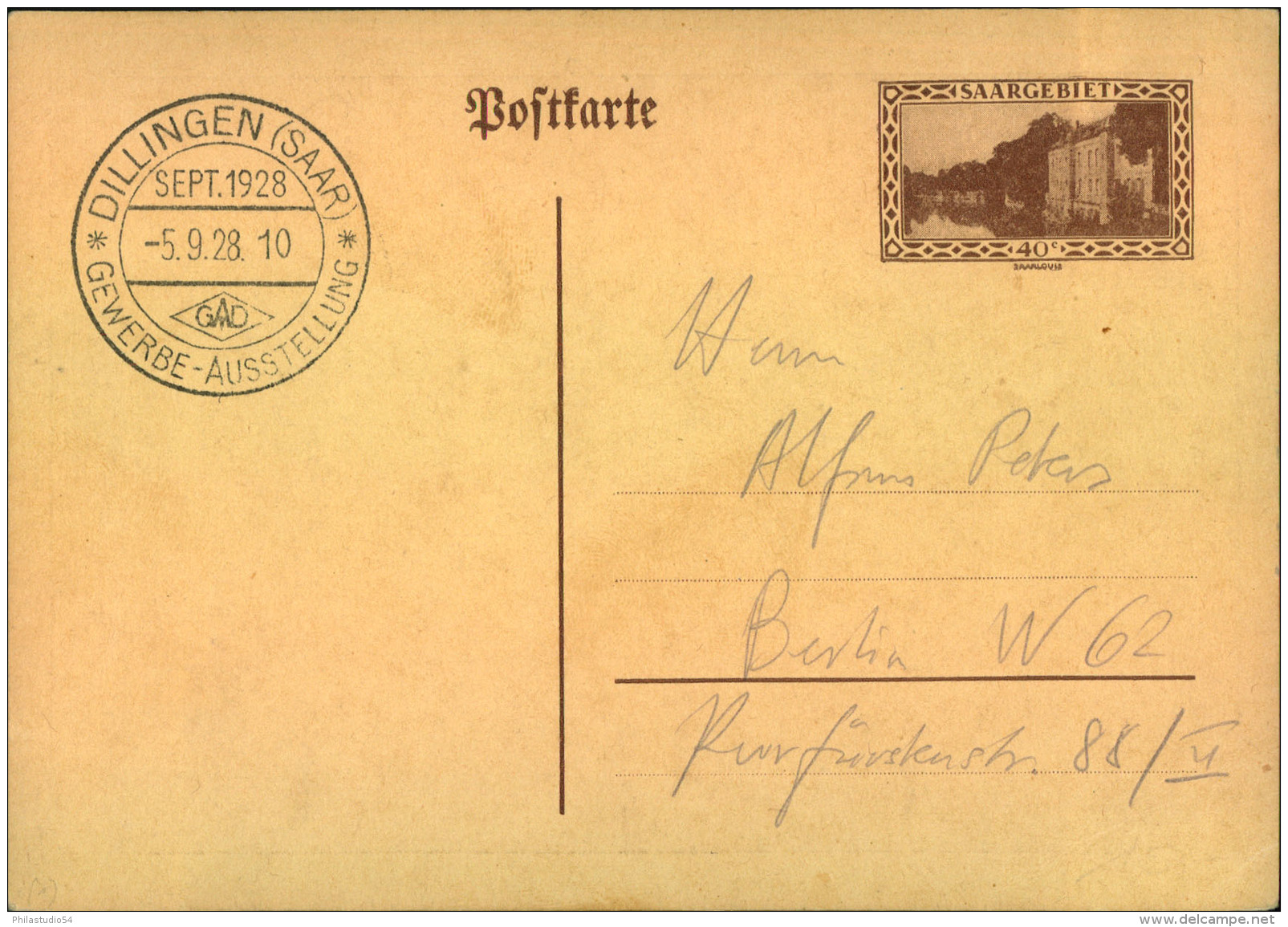 1928, Seltene Privatganzsachenkarte Zur Briefmarken-Ausstellung Im Rahmen Der Gewerbe-Ausstellung In Dillingen Mit Sonde - Interi Postali