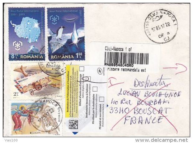 POLAR YEAR, PLANE, ANGEL, ALPHORN, STAMPS ON REGISTERED COVER, 2017, ROMANIA - Lettres & Documents