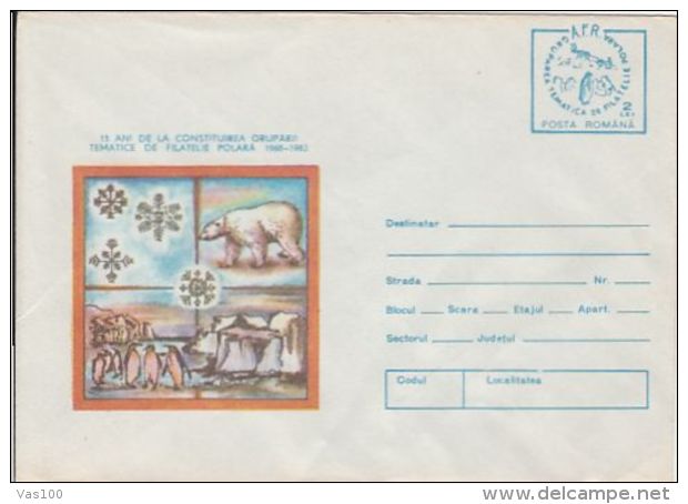 POLAR PHILATELIC CLUB, PENGUINS, POLAR BEAR, COVER STATIONERY, ENTIER POSTAL, 1983, ROMANIA - Events & Commemorations