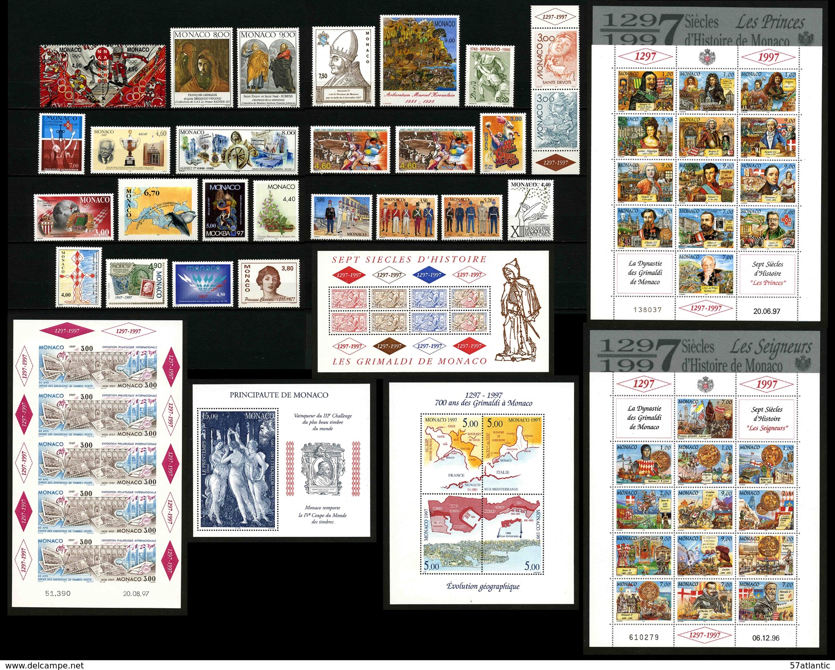 MONACO - ANNEE COMPLETE 1997 - AVEC BLOCS - 53 TIMBRES NEUFS ** + 4 BLOCS NEUFS ** - Full Years