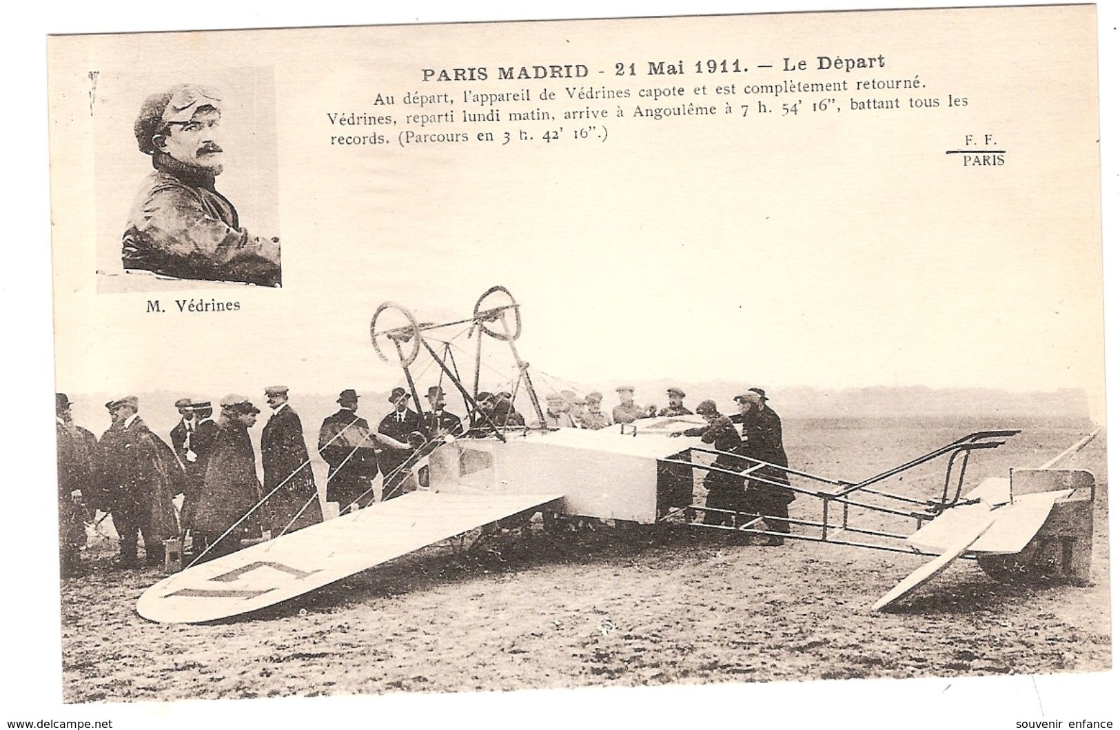 CPA Paris Madrid 21 Mai 1911 Le Départ Védrines  Avion Aviateur Aviation Non Tracée Au Verso - ....-1914: Précurseurs