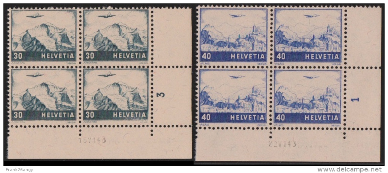 SVIZZERA 1948 Airmail Definitives Mi.506/7 - Yv.A42/3 Serie Cpl. 2v. Nuovi** In Belle Quartine - Neufs